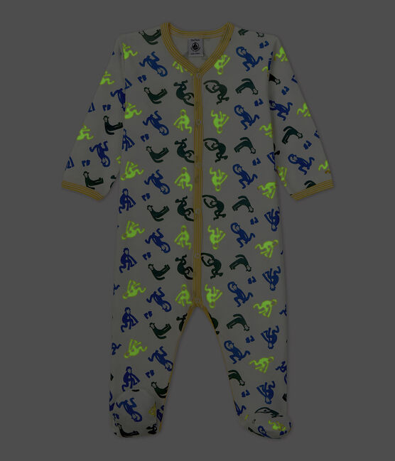 Babyslaapzak met fluorescerende aapjes in katoen wit MARSHMALLOW/wit MULTICO