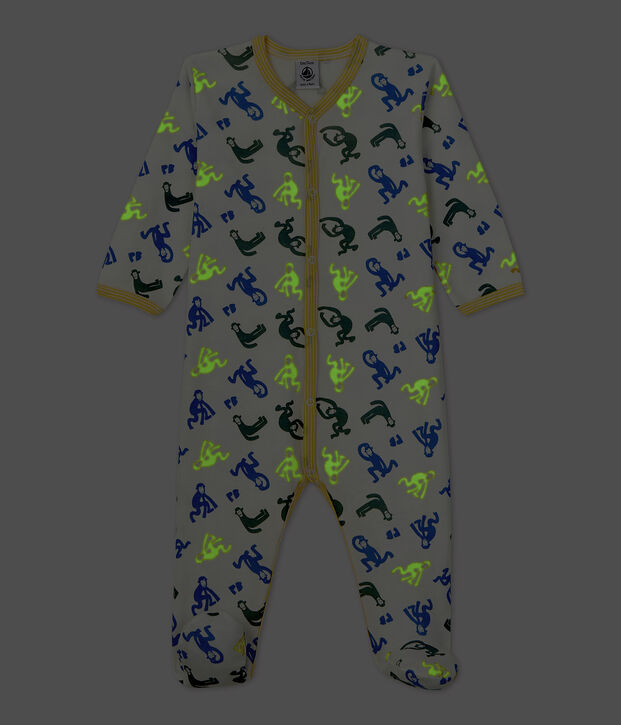 Babyslaapzak met fluorescerende aapjes in katoen wit/multicouleur