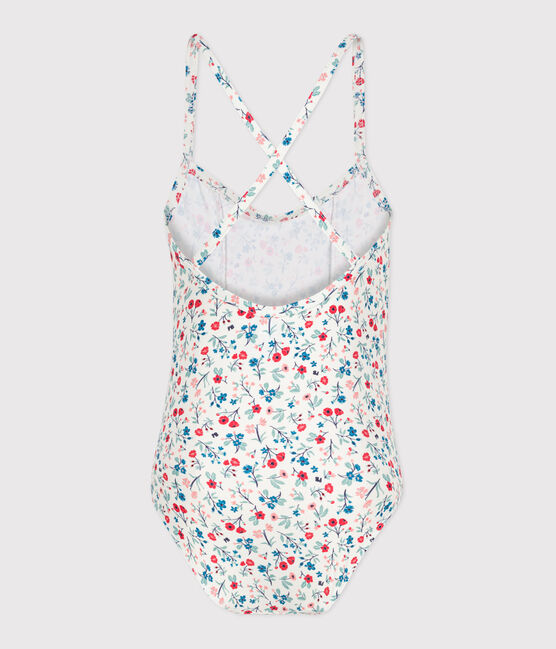 Eendelig badpak met bloemenprint voor kinderen wit MARSHMALLOW/wit MULTICO