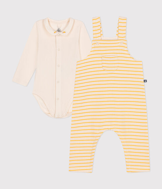 Coffret ensemble salopette et body en coton bébé jaune AVALANCHE/blanc DAISY