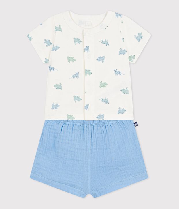 Kort tweedelig setje van katoen met dierenprint blauw/multicouleur