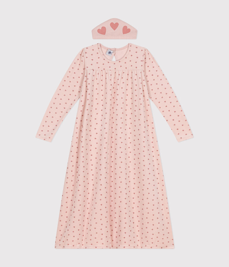 Fluwelen nachthemd en kapje met hartmotiefje voor meisjes roze/roze