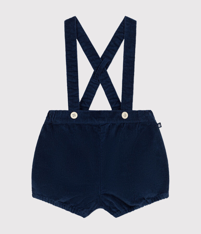 Fluwelen babyshort met bretels blauw