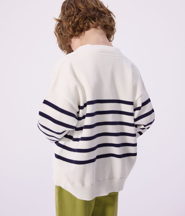 Cardigan enfant en coton ray&eacute; bleu/bleu