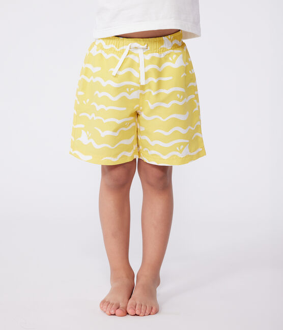 Zwemshort met print voor jongens geel ORGE/wit MARSHMALLOW