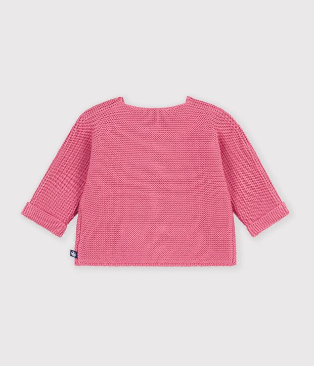Cardigan b&eacute;b&eacute; tricot point mousse en coton uni rose
