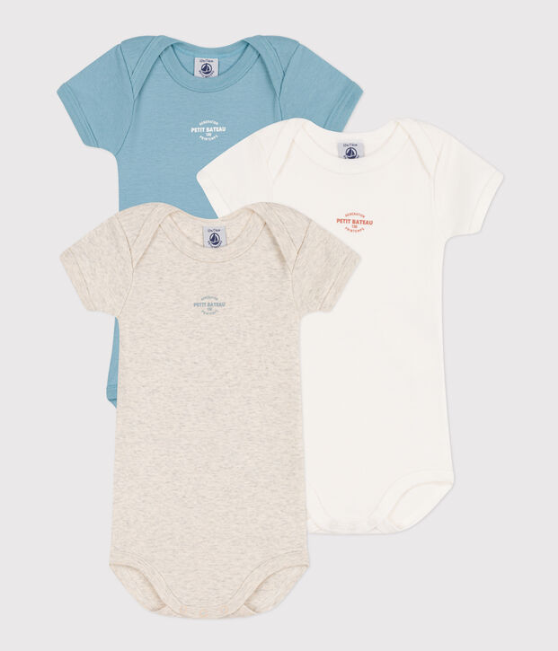 Set van 3 katoenen body's met korte mouwen '130 ans' multicouleur