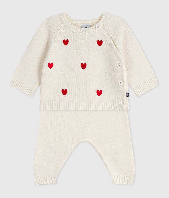 Tweedelig gebreid babysetje met geborduurde hartjes rood MARSHMALLOW/ POMPEI