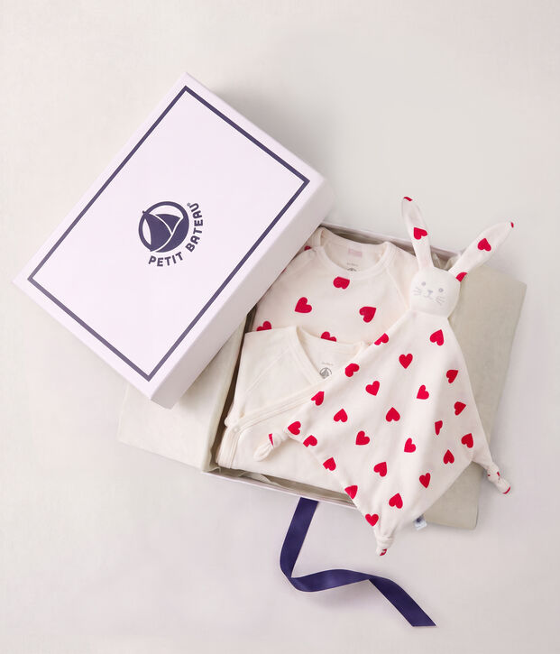 Lot de dors-bien, body et doudou b&eacute;b&eacute; mixte en coton imprim&eacute; c&oelig;ur multicouleur