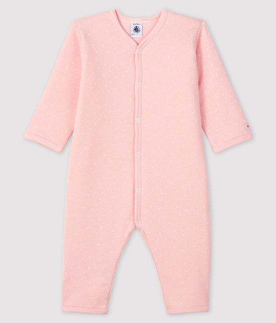 Dors-bien sans pieds bébé fille en côte ouatinée rose MINOIS/blanc MARSHMALLOW
