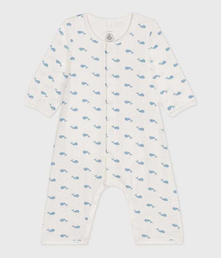 Bodyjama b&eacute;b&eacute; sans pieds en coton imprim&eacute; baleines blanc/bleu