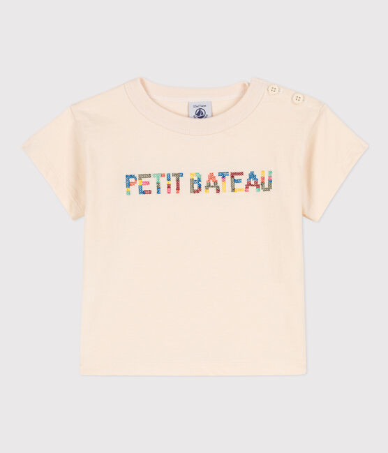Tee-shirt manches courtes bébé en jersey brodé écru AVALANCHE