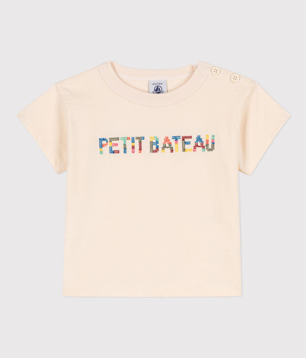 Tee-shirt manches courtes b&eacute;b&eacute; en jersey brod&eacute; &eacute;cru