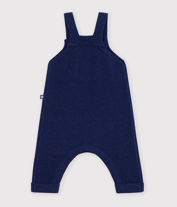 Salopette b&eacute;b&eacute; unie en tricot laine et coton bleu marine