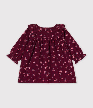 Fluwelen babyjurkje met lange mouwen en bloemenprint