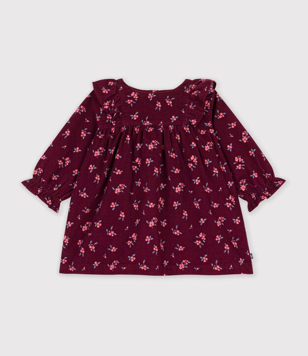 Fluwelen babyjurkje met lange mouwen en bloemenprint rood/multicouleur