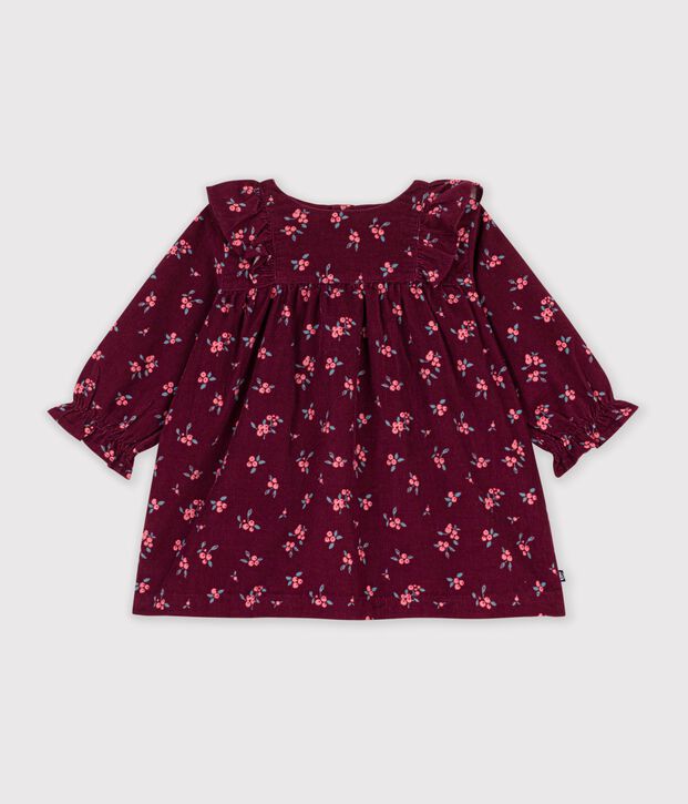 Robe b&eacute;b&eacute; en velours manches longues imprim&eacute;e &agrave; fleurs rouge/multicouleur