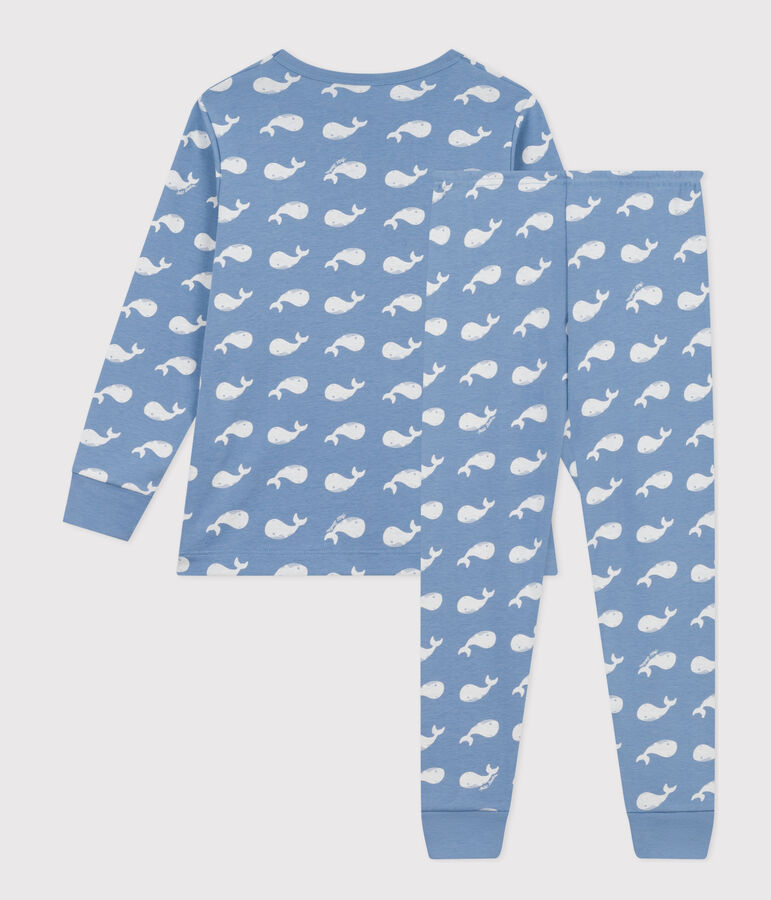Katoenen pyjama met walvisprint voor kinderen blauw/wit