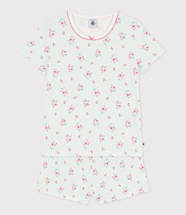 Pyjama short enfant en coton imprim&eacute; fleuri blanc/multicouleur