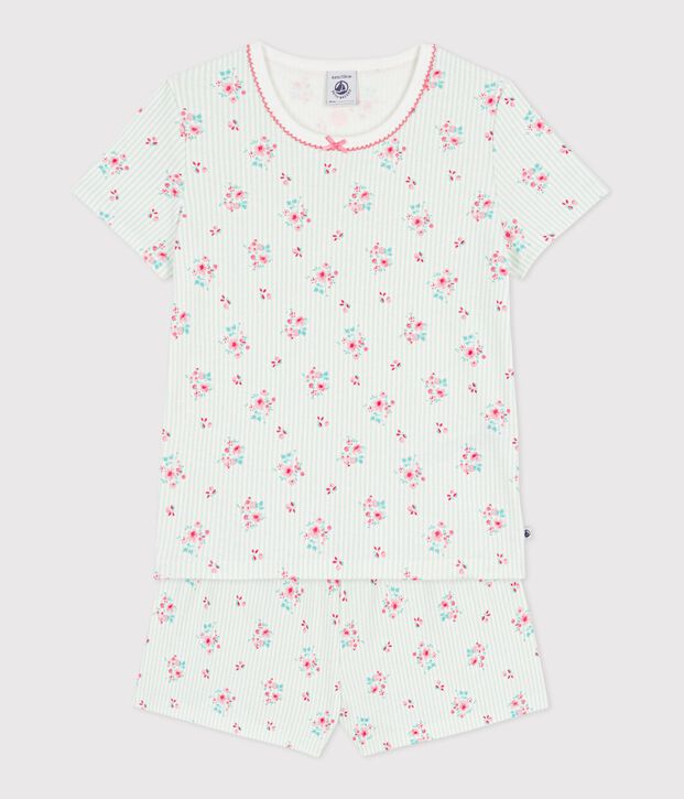 Pyjama short enfant en coton imprim&eacute; fleuri blanc/multicouleur