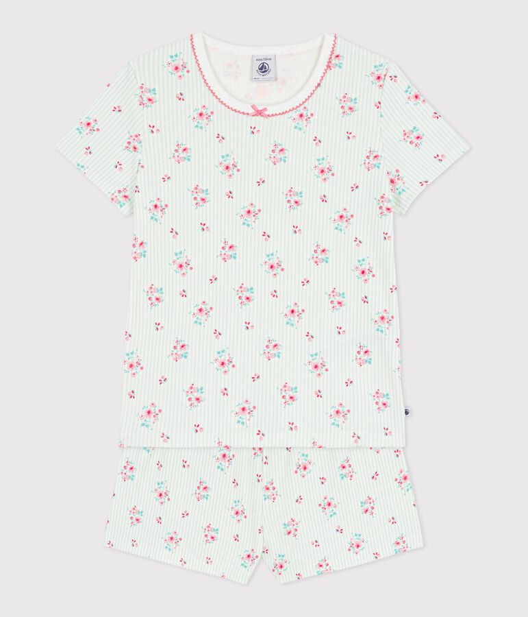 Pyjama short enfant en coton imprim&eacute; fleuri blanc/multicouleur