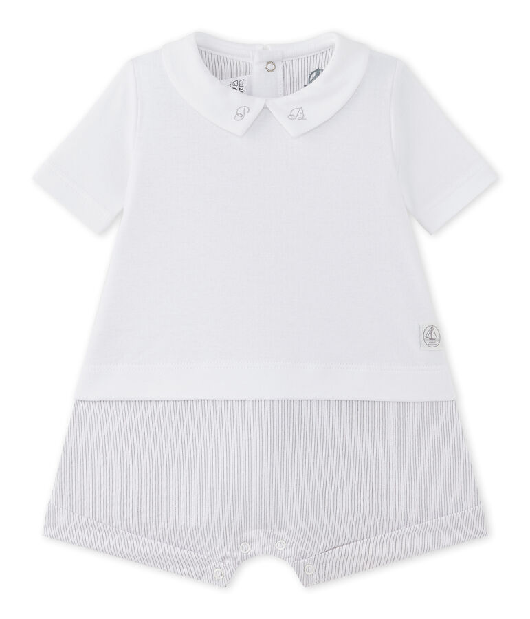 Kort babypakje uit twee stoffen voor babyjongens wit/beige