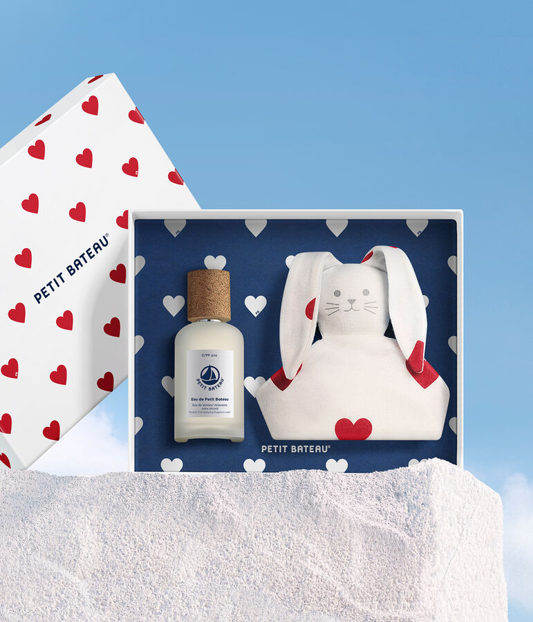 Coffret cadeau Parfum b&eacute;b&eacute; 50ml & doudou coeur blanc/blanc