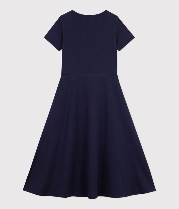 Robe longue femme en coton bleu marine