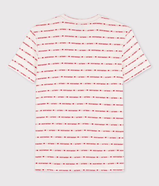 L'ICONIQUE, dames-T-shirt met ronde hals in biokatoen wit MARSHMALLOW/rood TERKUIT