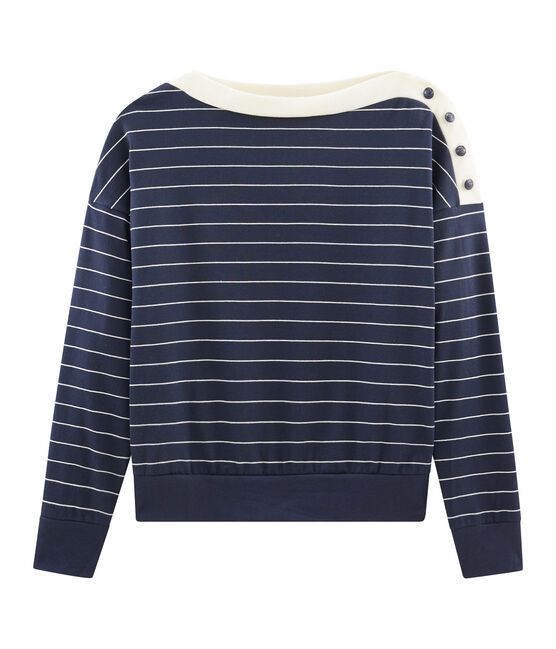 Sweatshirt met lange mouwen vrouwen blauw SMOKING/beige COQUILLE