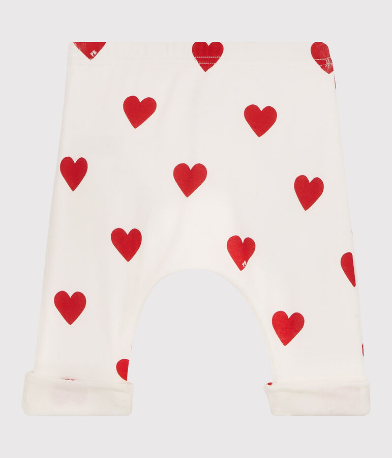Babybroek met rode hartjes van biologisch katoen wit/rood