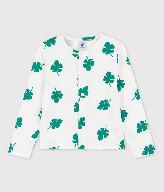 Cardigan imprimé en molleton enfant fille blanc MARSHMALLOW/vert GAZON