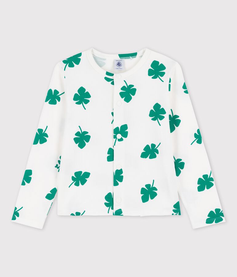 Cardigan imprim&eacute; en molleton enfant fille blanc/vert