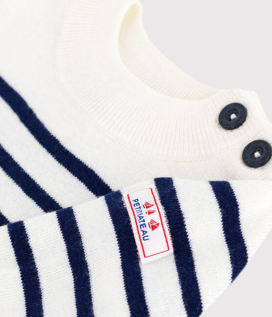 Pull marin bébé en laine et coton à rayures bleu MARSHMALLOW/ SOIR