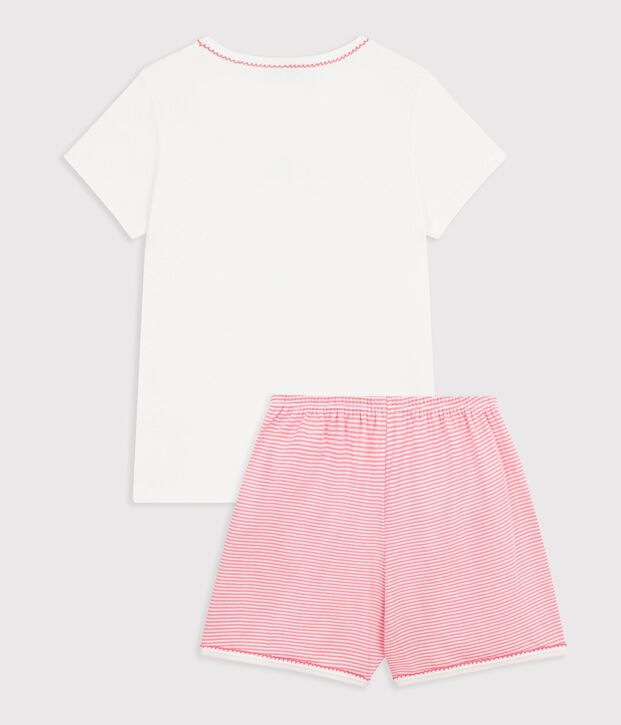 Pyjama short enfant en coton &agrave; motif oc&eacute;an blanc/rose