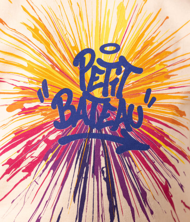 Tee-shirt manches courtes en coton enfant gar&ccedil;on &eacute;cru/multicouleur