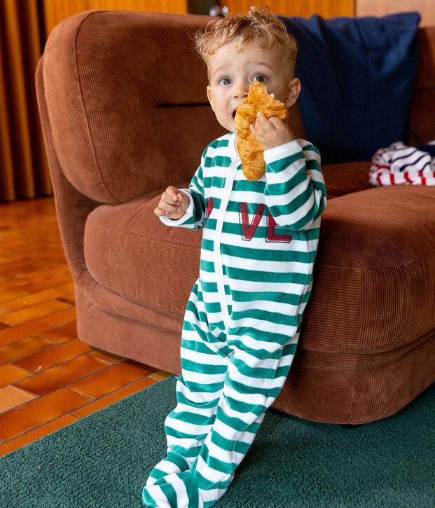 Babyslaappakje in fluweel groen/wit