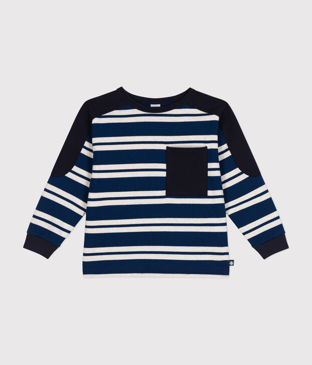 Sweatshirt en coton &eacute;pais enfant gar&ccedil;on bleu/beige