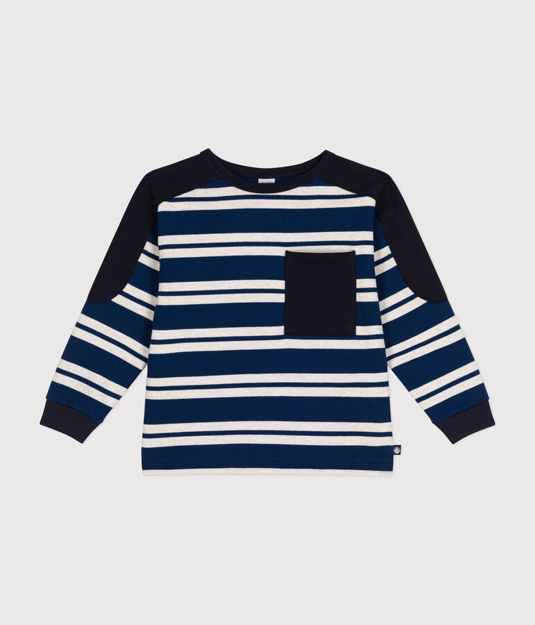 Sweatshirt en coton &eacute;pais enfant gar&ccedil;on bleu/beige