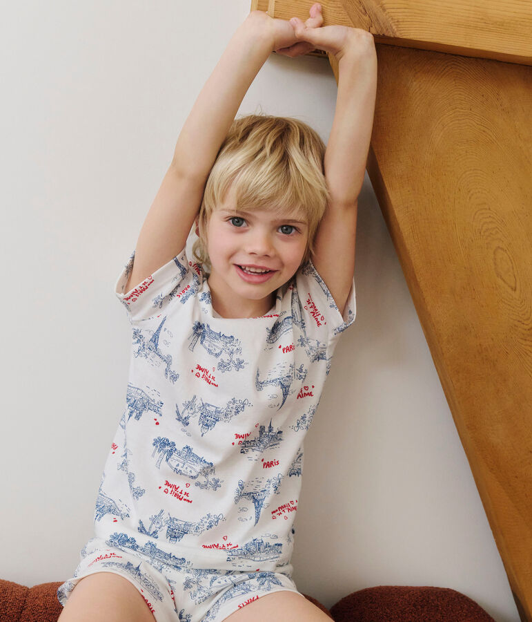 Pyjama short enfant en coton imprim&eacute; Paris blanc/multicouleur