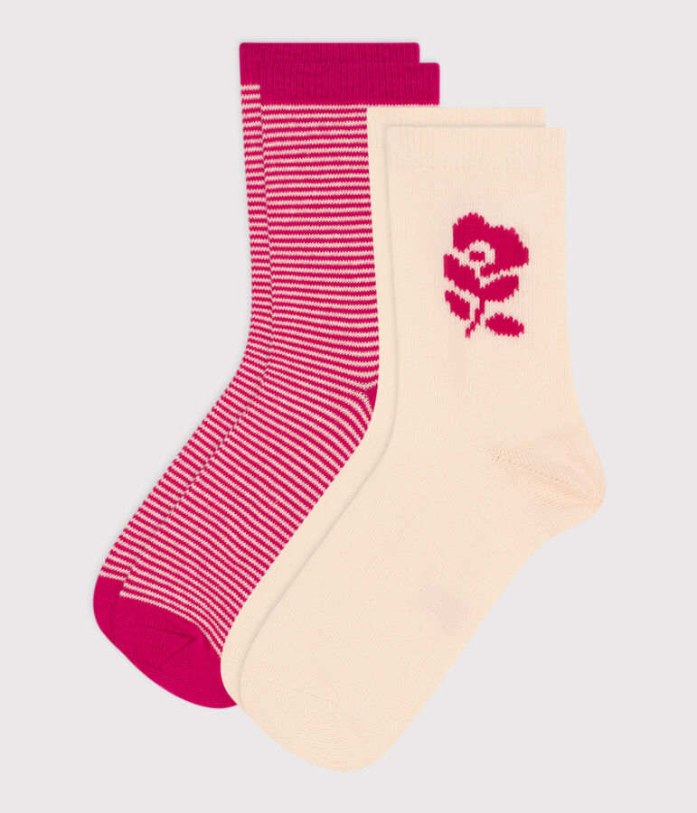 2 paires de chaussettes en coton fleurs enfant multicouleur