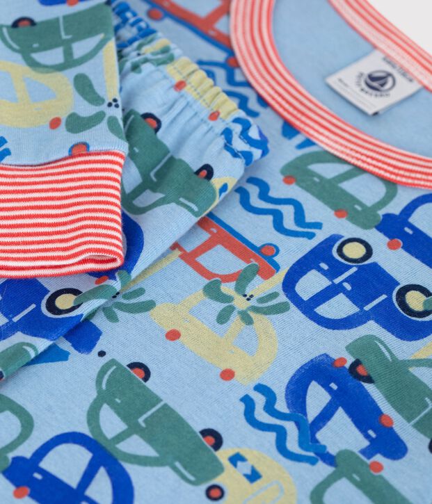 Katoenen kinderpyjama met autootjesprint blauw/multicouleur