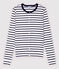 Iconisch gestreept katoenen cardigan Dames wit MARSHMALLOW/blauw SMOKING
