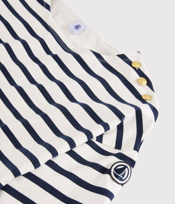 Katoenen marinetrui Dames wit MARSHMALLOW/blauw SMOKING