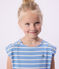 Mouwloze katoenen kinderjurk met strepen blauw/wit