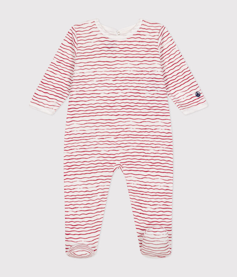 Dors bien en velours b&eacute;b&eacute; blanc/rouge