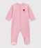 Pyjama b&eacute;b&eacute; en velours uni avec motif plac&eacute; rose clair