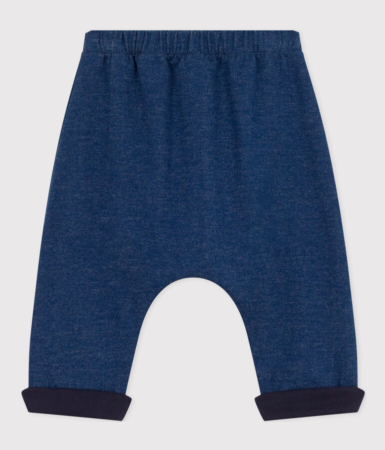 Denim-effect fleece babybroek blauw/beige
