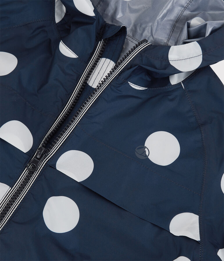 Coupe-vent mi-long polyester recycl&eacute; enfant fille bleu/blanc