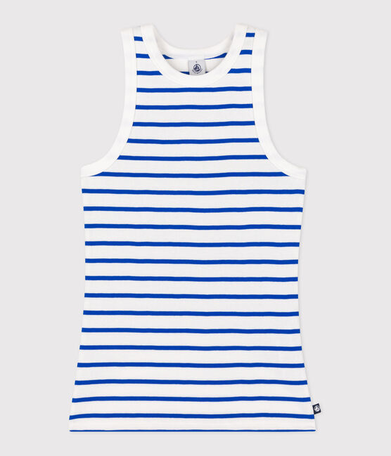 Débardeur Femme en coton rayé blanc MARSHMALLOW/bleu PERSE